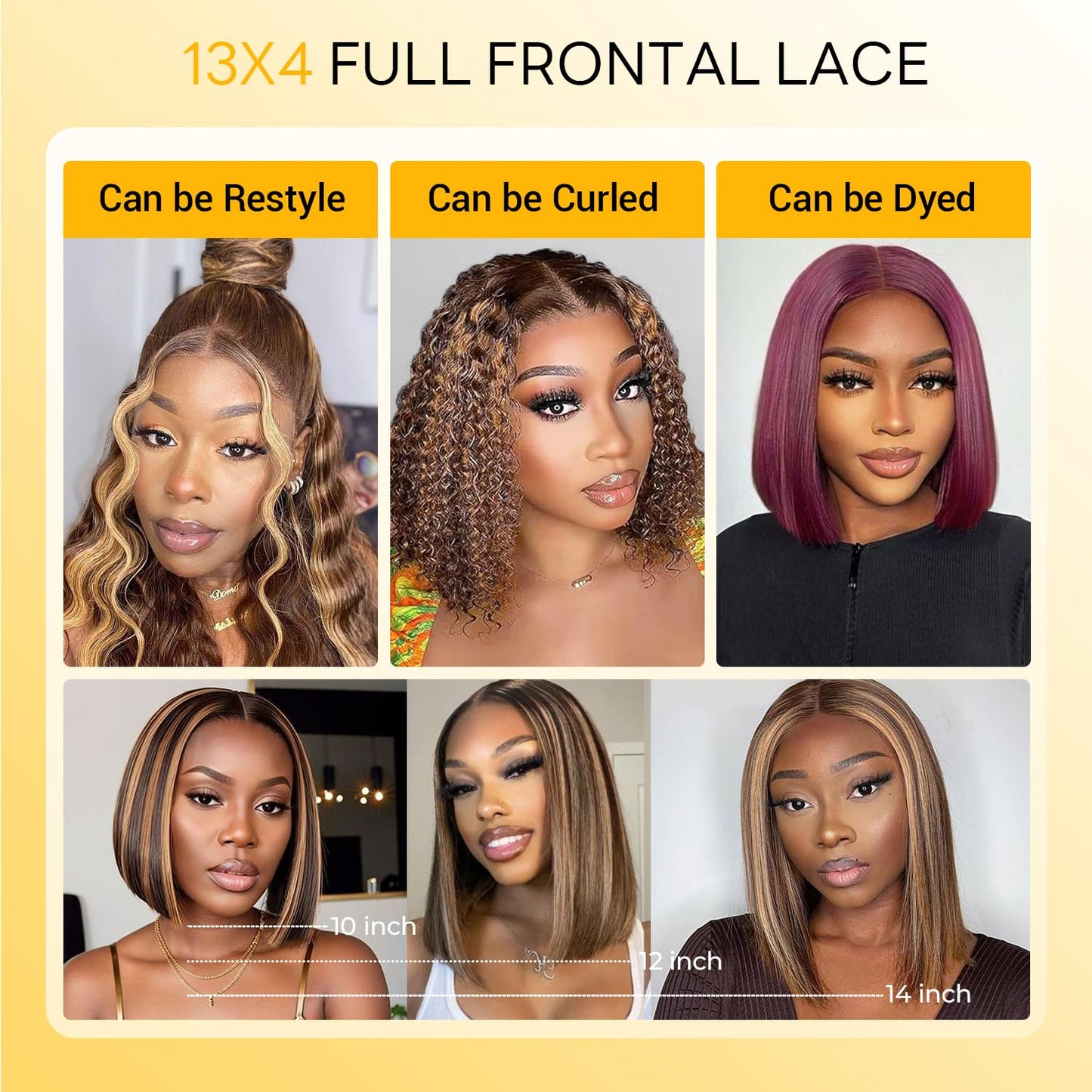 Highlight Bob Wigs - Human Hair Straight 13x4 HD Lace Front Wig | 4/27 Honey Blonde, 8 Inch, 180% Density, Pre-Plucked with Baby Hair