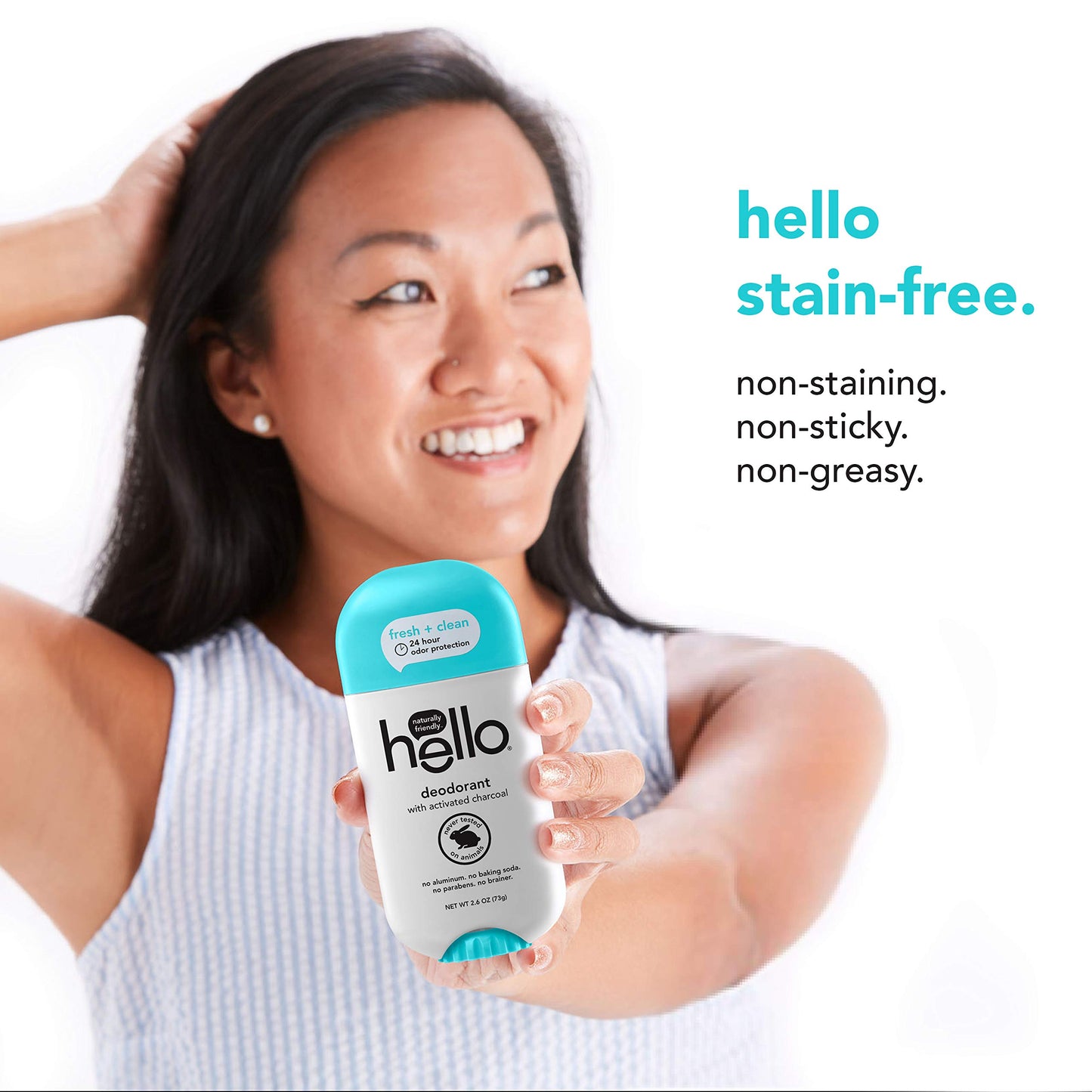 hello Activated Charcoal Fresh and Clean Deodorant for Women and Men, Aluminum Free, Baking Soda Free, Parabens Free, 24 Hour Protection, 2.6 Ounce (Pack of 3)