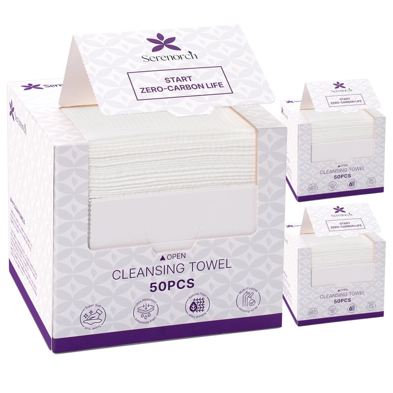 Serenorch Disposable Face Towels (150 Count) – XL 10"x12" Ultra Thick Facial Cleansing Cloths – Soft Biodegradable Dry Wipes for Sensitive Skin – Lint-Free Makeup Remover Towelettes for Daily Skincare