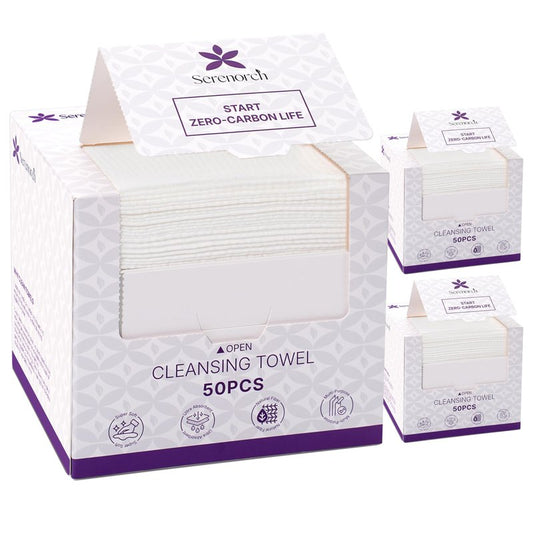 Serenorch Disposable Face Towels (150 Count) – XL 10"x12" Ultra Thick Facial Cleansing Cloths – Soft Biodegradable Dry Wipes for Sensitive Skin – Lint-Free Makeup Remover Towelettes for Daily Skincare