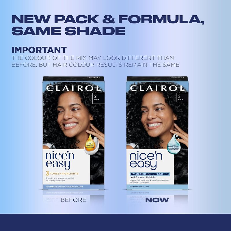 Clairol Nice'n Easy Permanent Hair Dye - 100% Gray Coverage, Natural-Looking Color & Shine | Pack of 3, Black