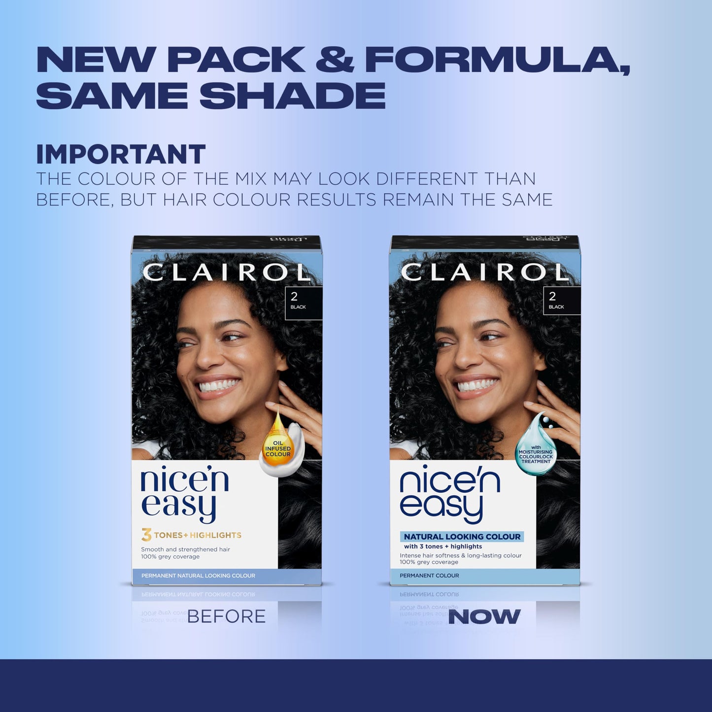 Clairol Nice'n Easy Permanent Hair Dye, 2BB Blue Black | 100% Gray Coverage | Long‑Lasting, Natural‑Looking Color & Shine | Pack of 3