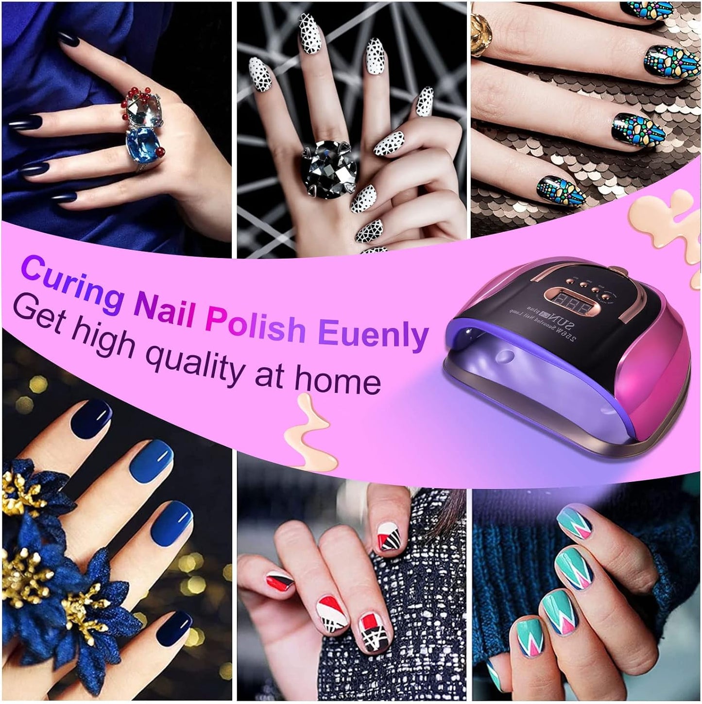 UV LED Nail Lamp - 256W Professional Gel Nail Dryer with 4 Timer Settings | 57 Dual Light Beads, Ideal for Salon Use