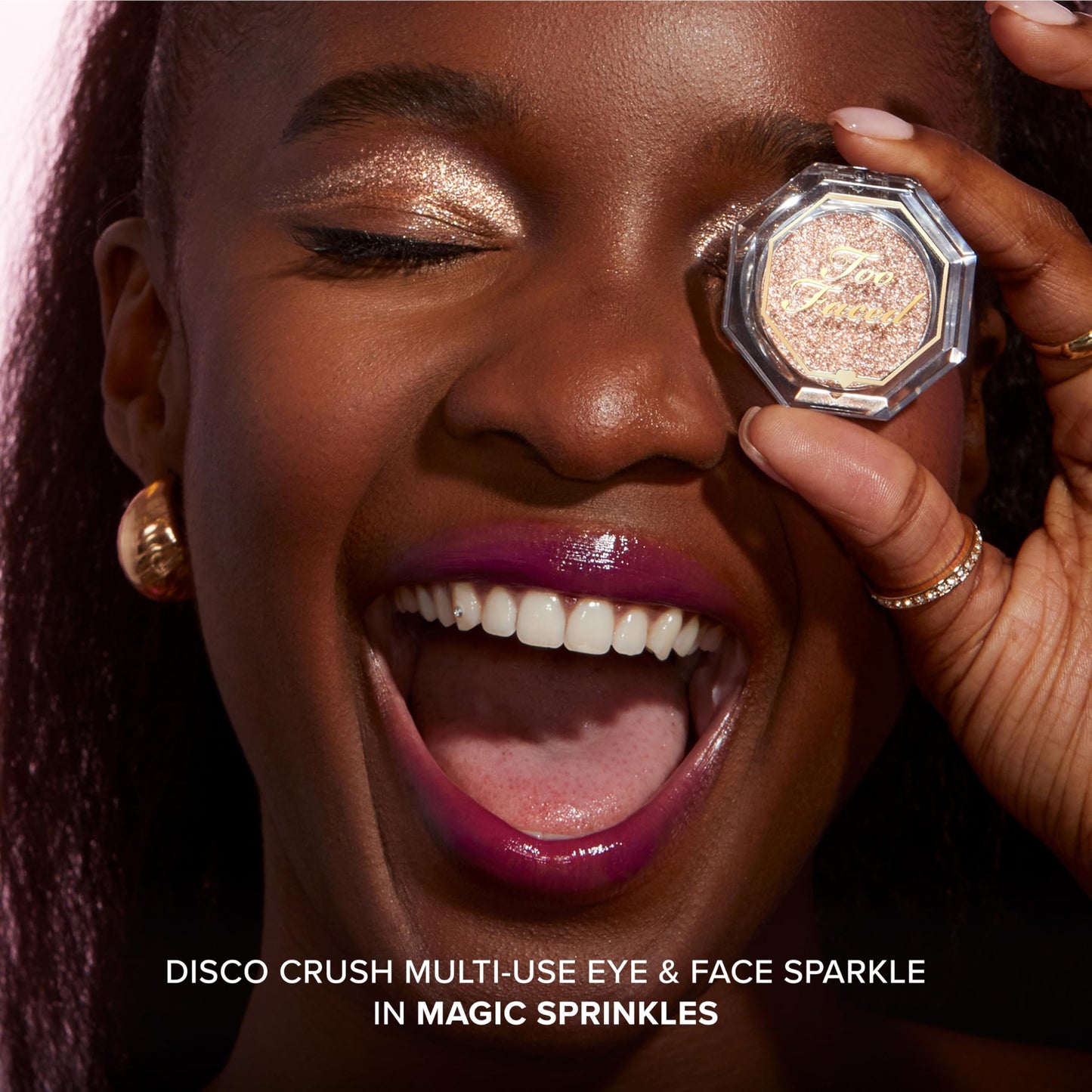 Too Faced Disco Crush High Shine Glitter Multi-Use Eye + Face Sparkle | Creamy, Iridescent, Multichrome Face & Eyeshadow Glitter, 0.05 Ounce, Magic Sprinkles