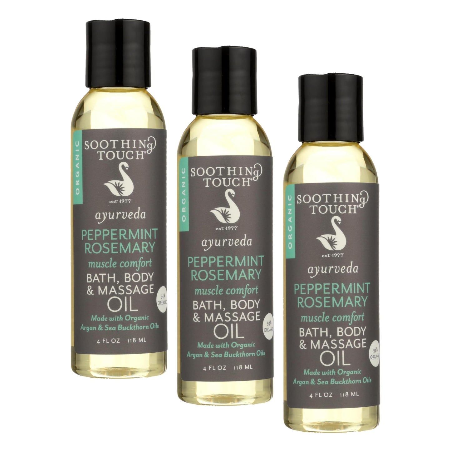 Soothing Touch Peppermint Rosemary Organic Bath, Body & Massage Oil, 4 Fl Oz (Pack of 3)