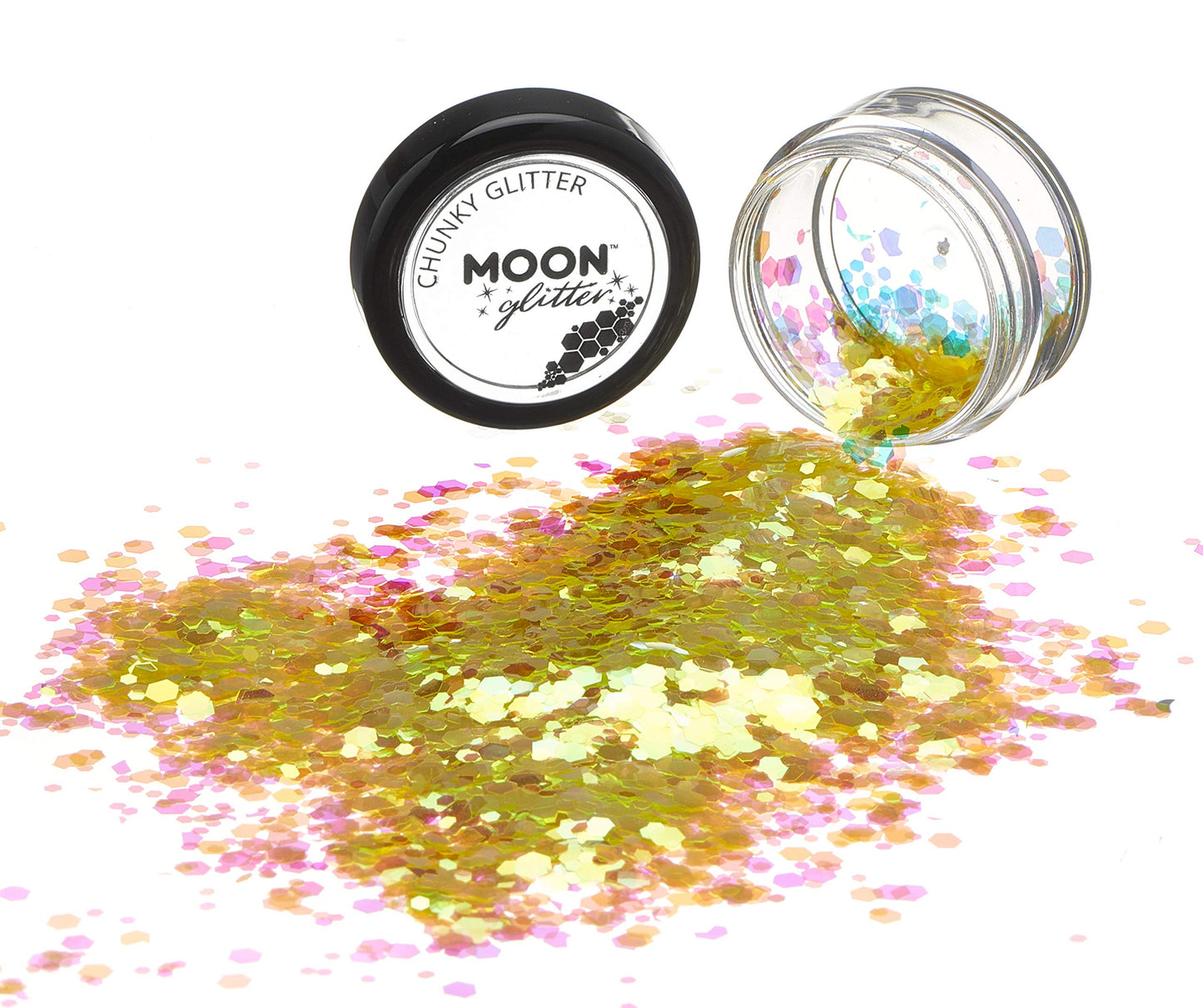 Moon Glitter Iridescent Chunky Glitter 100% Cosmetic Glitter for Face, Body, Nails, Hair and Lips - 0.10oz - Yellow