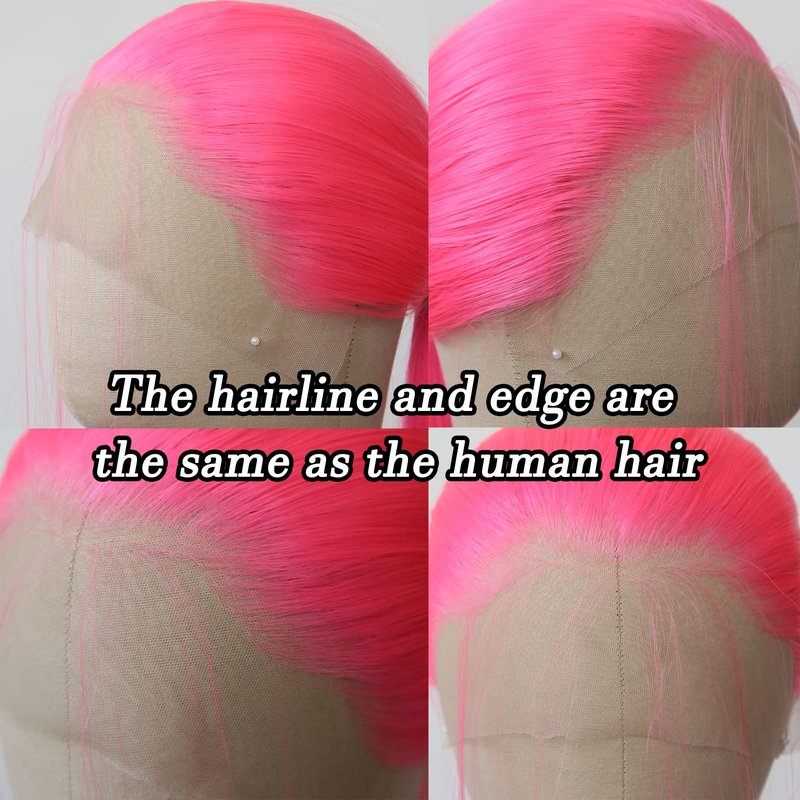 BTWTRY Pink Synthetic Lace Front Wig Long Straight Hot Pink Lace Front Synthetic Wig Pre Plucked Natural Hairline Glueless Heat Resistant Fiber Hair Wig for Fashion Women (Pink)