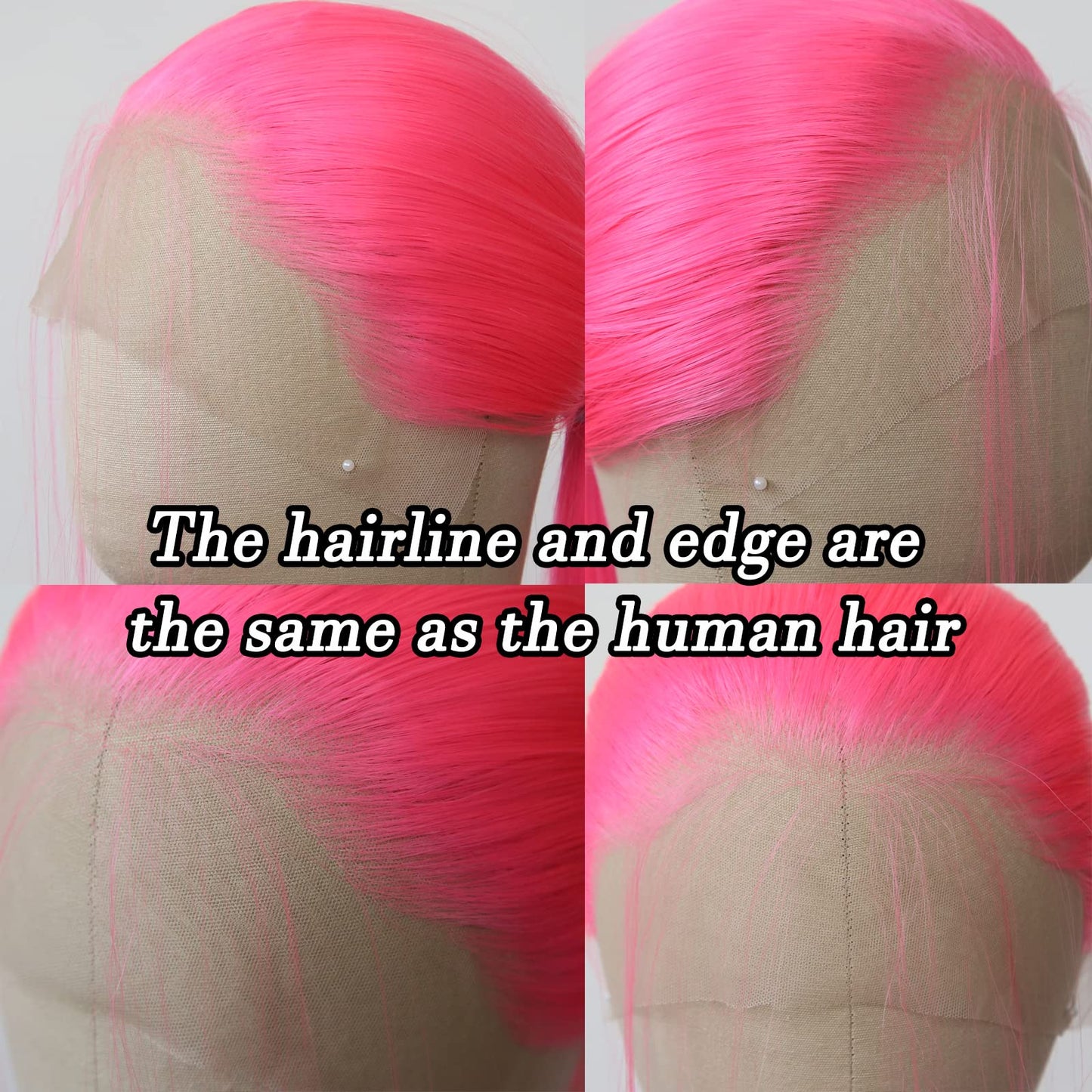 BTWTRY Pink Synthetic Lace Front Wig Long Straight Hot Pink Lace Front Synthetic Wig Pre Plucked Natural Hairline Glueless Heat Resistant Fiber Hair Wig for Fashion Women (Pink)