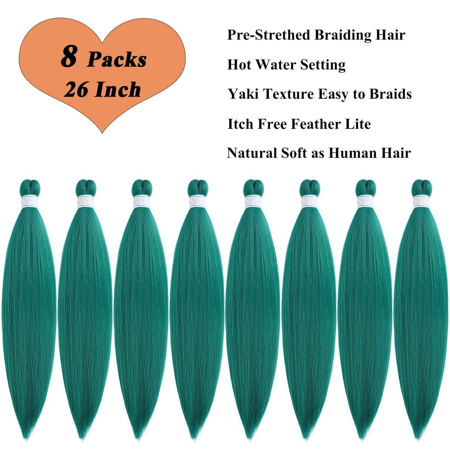 Ai Yuchen Pre Stretched Braiding Hair Green Knotless Teal Braiding Hair Pre Stretched Colored Hair Extensions for Braiding Box Braids Prestretched Braiding Hair 26 inch