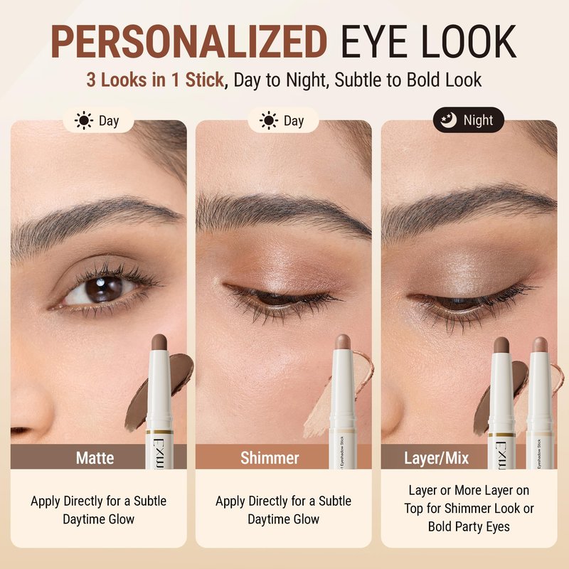 exmiloo Eyeshadow Stick - 2-in-1 Dual-Ended Cream Eye Shadow Stick - Matte &Shimmer Shades, Waterproof Long Lasting Eyeshadow for Everyday Eye Makeup, Crease-Proof, Vegan & Cruelty-Free