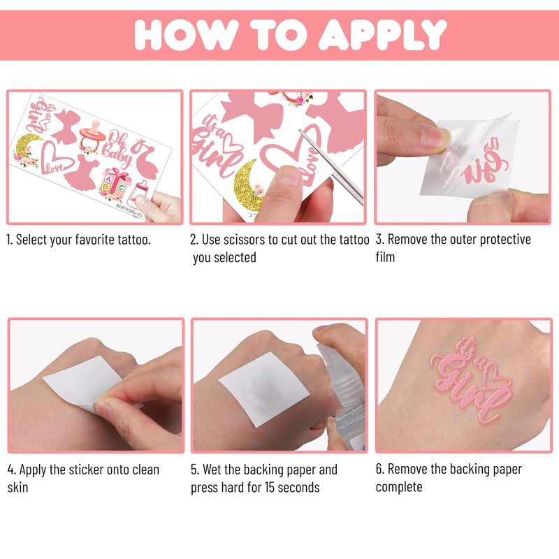 100 PCS Baby Girl Temporary Tattoos - Pink Rose Gold Floral Stickers for Baby Shower Decorations, Birthday Party Favors & Supplies