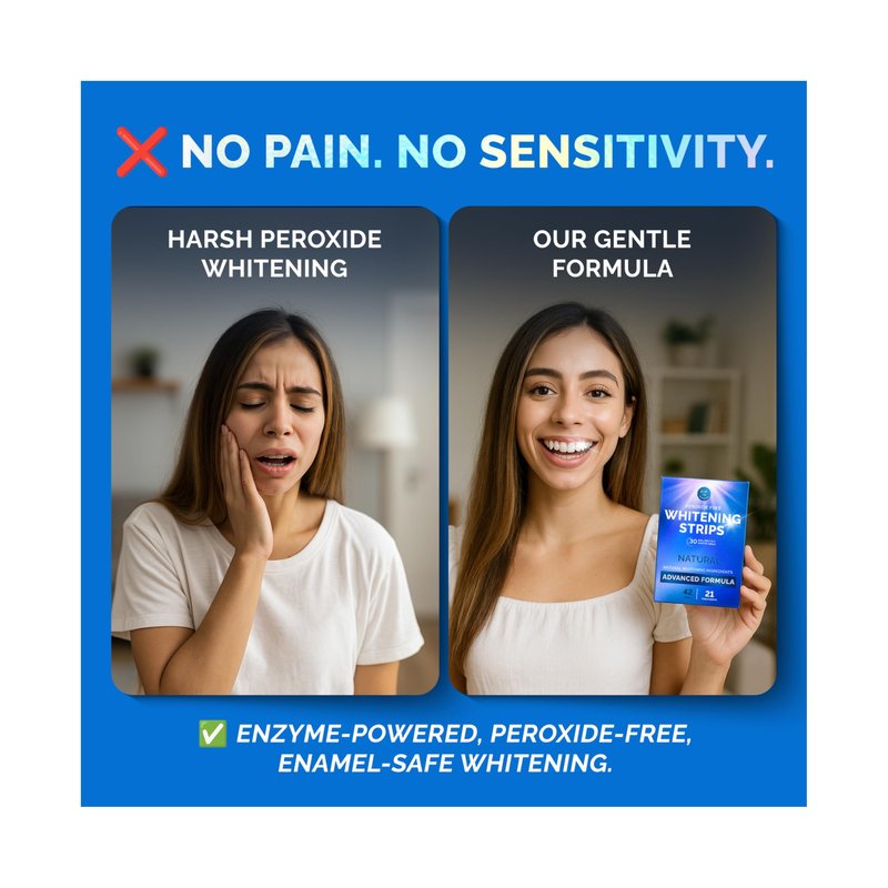 Whitening Strips for Sensitive Teeth 21 Treatments, Mint – Enamel Safe, Peroxide-Free Coconut Oil Teeth Whitening Strips with Natural Enzymes – Gentle White Stips for Sensitive Gums & Daily Oral Care