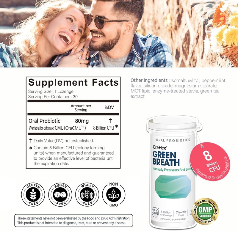OraTicx Oral Probiotics - Fresh Mint Dental Supplement for Bad Breath | 8 Billion CFU, 30 Lozenges (2-Pack)
