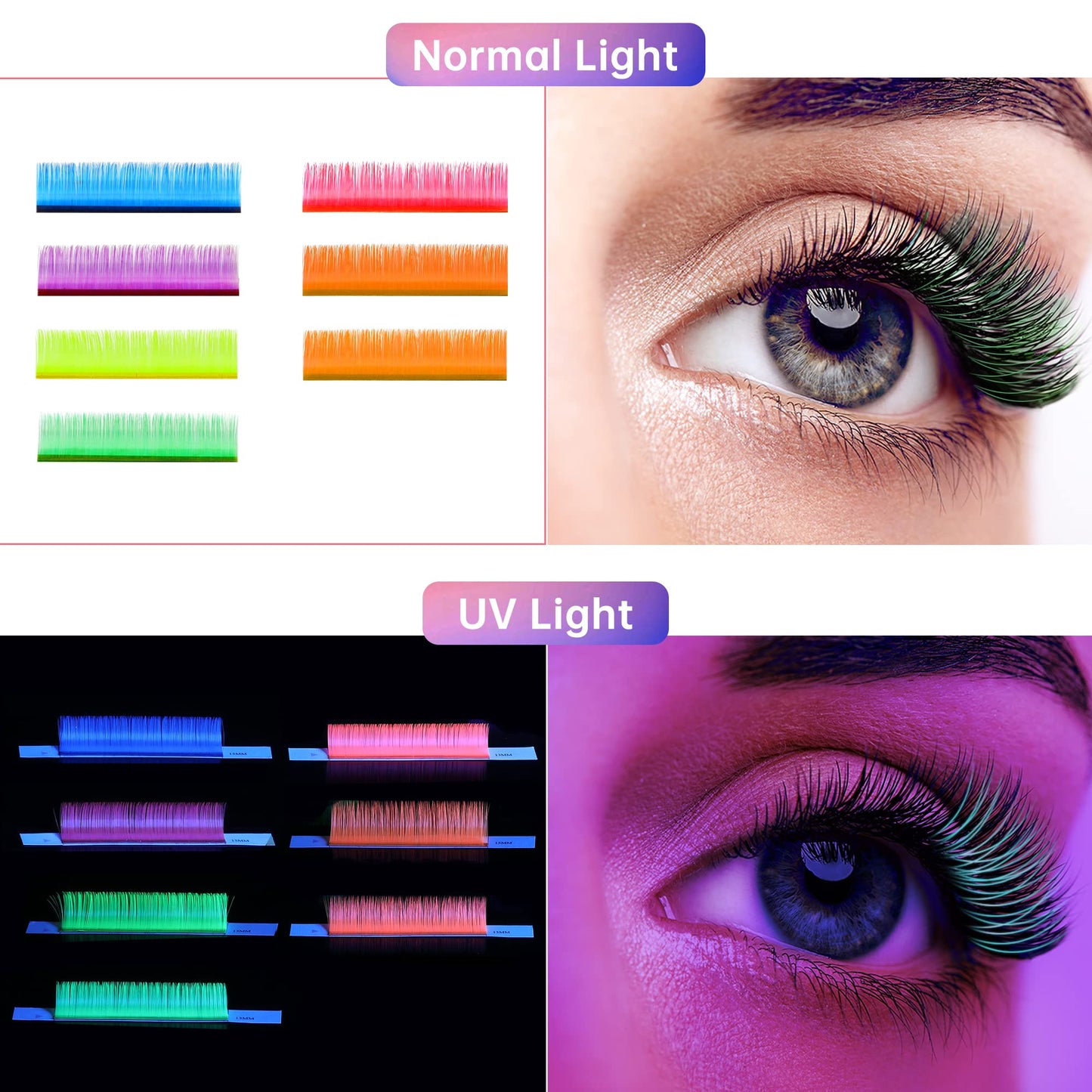 Beauty7 Colored Lash Extension Easy Fan Neon Rainbow Lashes 7 Colors Volumn Lashes Ombre Lash Extensions Self Fanning D+ Curl 0.07mm 13mm 15mm Dramatic Eyelashes