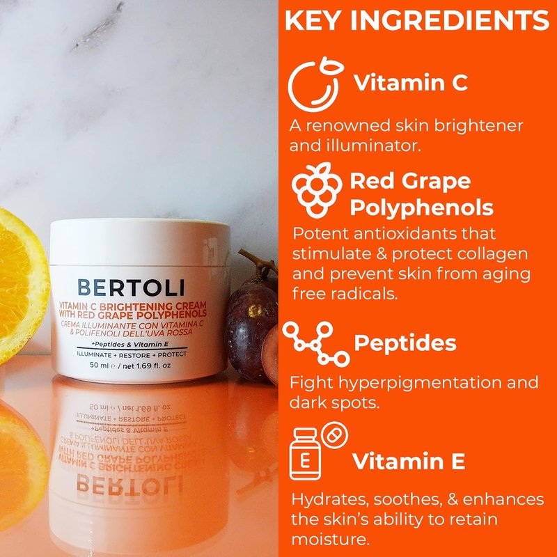 Brightening Cream - Polyphenol Moisturizer with Peptides, Hyaluronic Acid & Vitamin C | Italian Skincare | Vegan