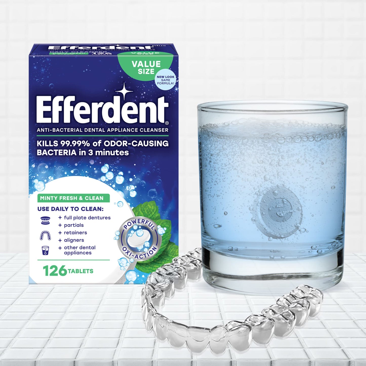 DenTek Professional-Fit, Maximum Protection Dental Guard for Teeth Grinding and Efferdent Anti-Bacterial Cleanser Tablet, 90ct
