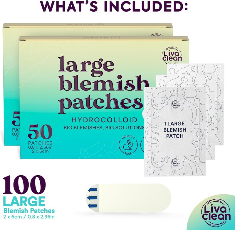 LivaClean Hydrocolloid Acne Patches | Large 100 CT for Cystic Pimples & Pore Spots