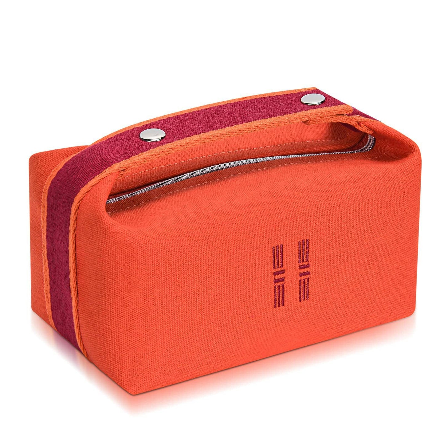 Sluxa Fashion Makeup Bag for Women, Orange Red Canvas Make up Travel Bag,Luxury Cosmetic Bag Organizer for Women(Full updated)