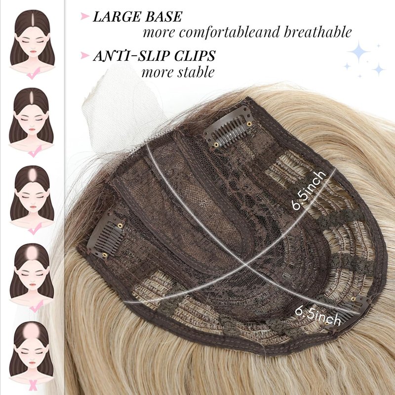 Molefi Hair Toppers for Women - 18" Long Layered Synthetic Wiglets | Volume Boosting, Large Base 6.5"x6.5" (Mix Blonde/Dark Root)
