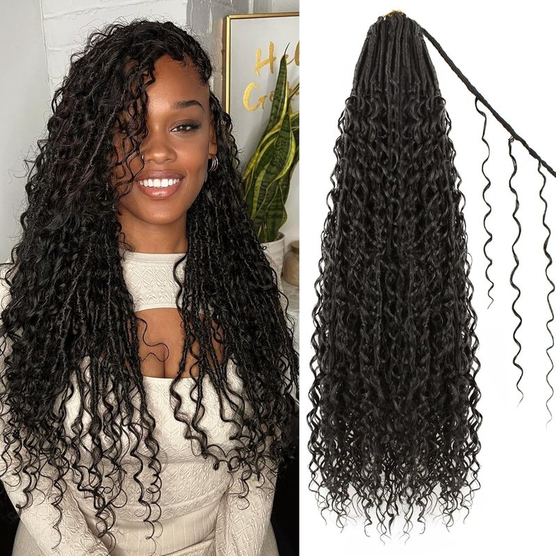 Boho Faux Locs Crochet Hair - 24 Inch Soft Goddess Locs with Curly Ends | 9 Packs, Color #2