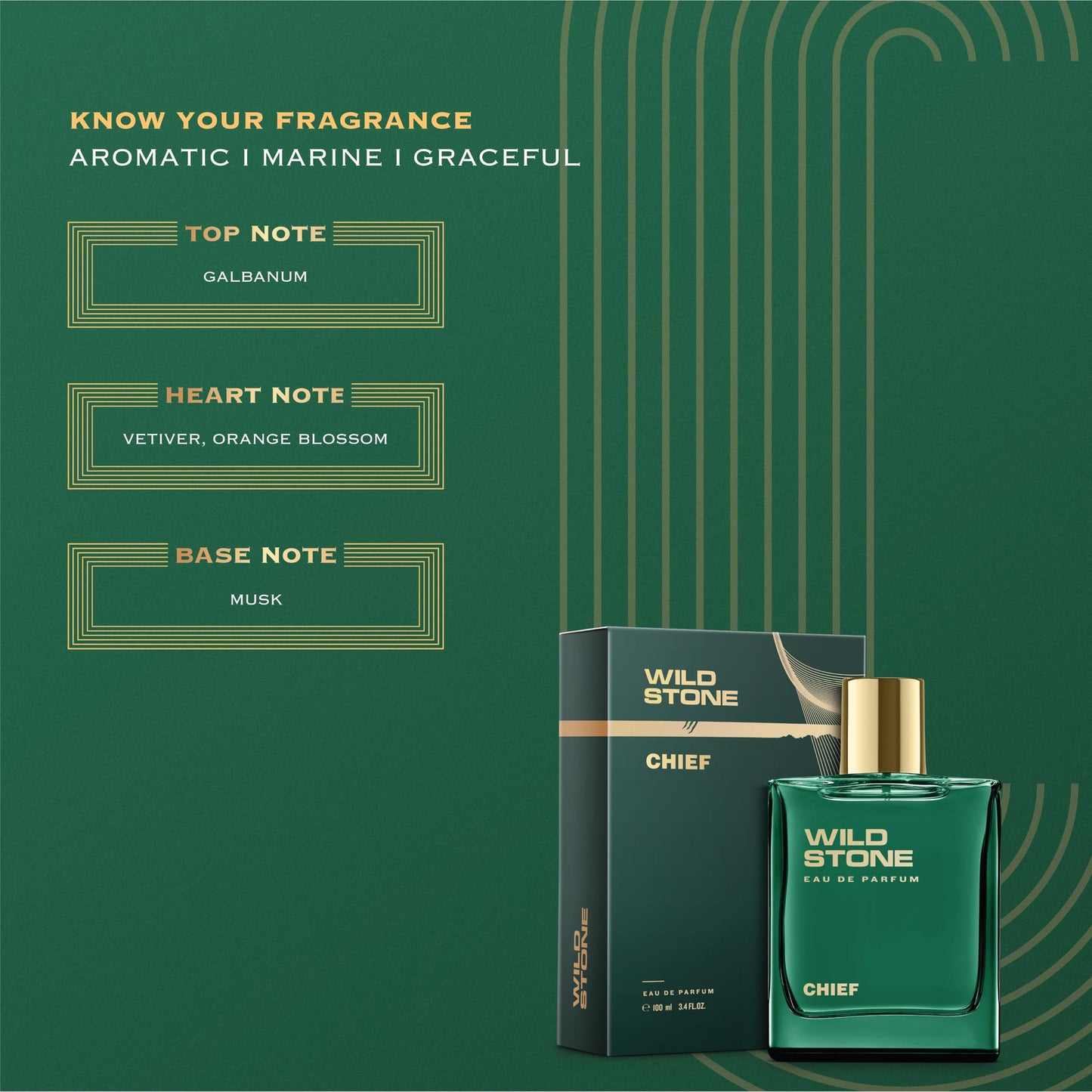 Wild Stone Chief Eau De Parfum | 3.38oz,100 ml | Luxury EDP Perfume for Men | Intense Long Lasting Premium Fragrance | 100% Liquid Scent