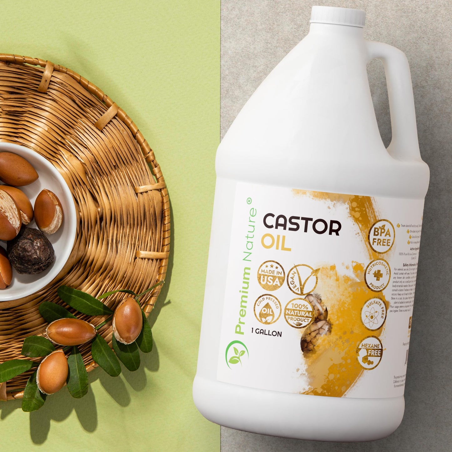 Castor Oil Pure Carrier Oil - Cold Pressed Castor Oil for Essential Oils Mixing Natural Skin Moisturizer Body & Face, Eyelash Caster Oil, Eyelashes Eyebrows Lash & Hair Growth Serum 1 Gallon