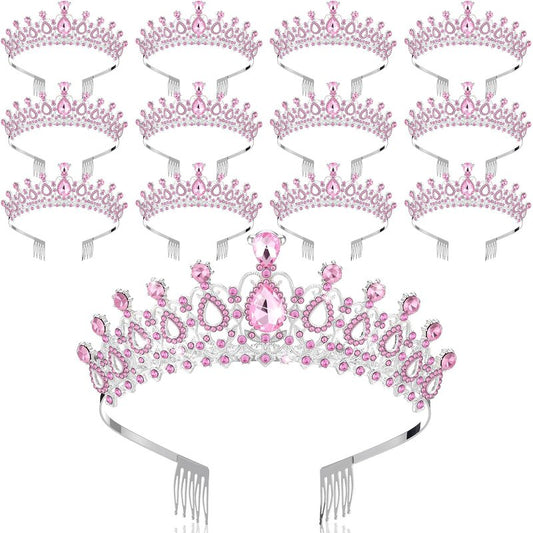 Loetere 12 Pcs Crystal Tiara and Princess Crown with Comb Crown Rhinestone Women Tiara Headpiece Queen Hair Accessories for Party Wedding Prom Halloween Cosplay Costume(Pink)
