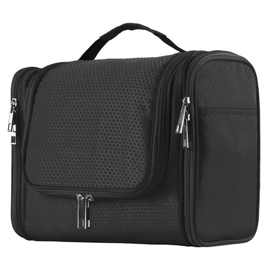 Buruis Hanging Toiletry Bag for Women and Men, Large Water-Resistant Makeup Organizer with Sturdy Hook, Lightweight Nylon Dopp Kit for Full-Sized Toiletries & Cosmetics, Black