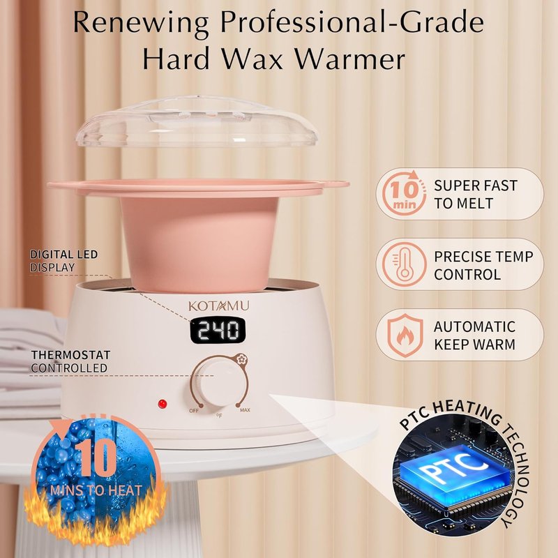 Digital Hair Removal Waxing Kit - Pink Hot Wax Warmer Pot for Face, Eyebrow, Body | 25 Accessories for Sensitive Skin