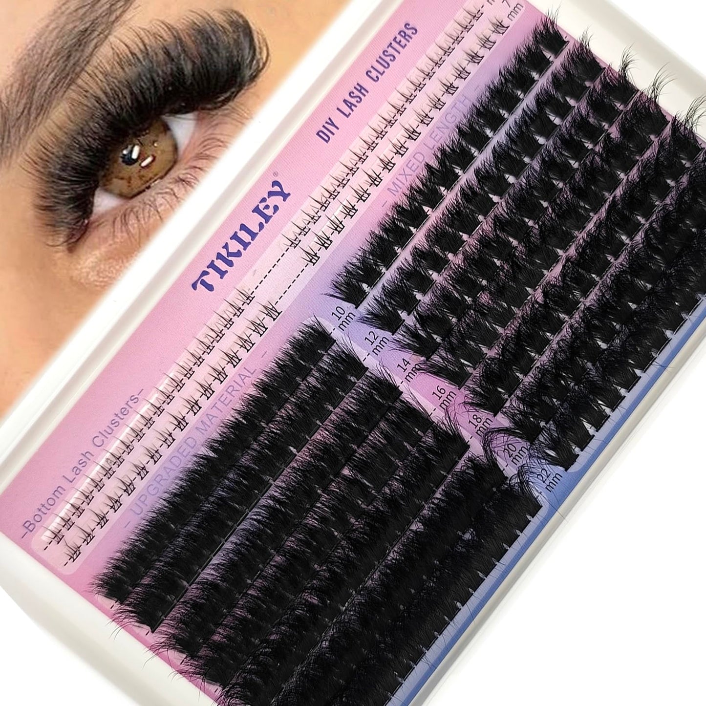 TIKILEY Fluffy Lash Clusters Cat Eye Faux Mink Eyelash Clusters with Bottom Lash Clusters 100D 200D Individual Lashes D Curl Mega Volume Eyelash Extension Clusters 10-22mm