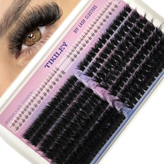TIKILEY Fluffy Lash Clusters Cat Eye Faux Mink Eyelash Clusters with Bottom Lash Clusters 100D 200D Individual Lashes D Curl Mega Volume Eyelash Extension Clusters 10-22mm