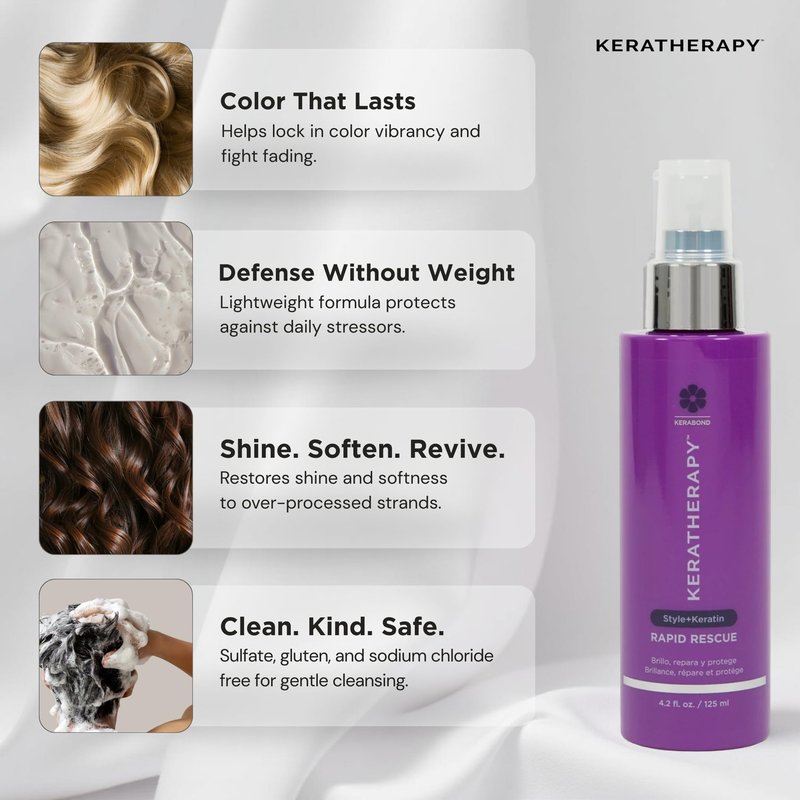 KERATHERAPY Keratin Infused Rapid Rescue Shining Shine Spray for Thermal Hair Protection, 4.2 fl. oz., 125 ml - Hair Breakage Repair Spray with Coffee Extract, Sunflower, Macadamia Oil, & Pearl Powder