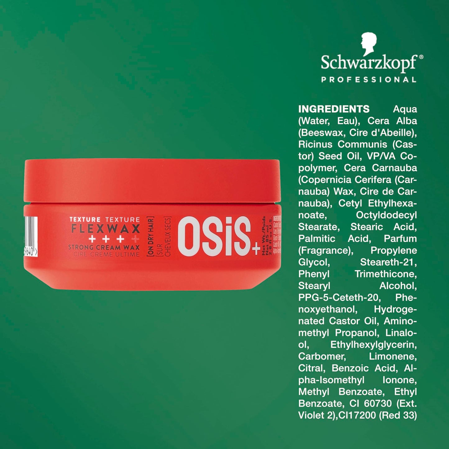 OSiS+ Flexwax – Ultra Strong Cream Wax, 2.8 oz – Long-lasting Hold for Creative Hair Styling – Moldable Texturizing Hair Wax for Wild Styling and Shine – Washes Out Easily