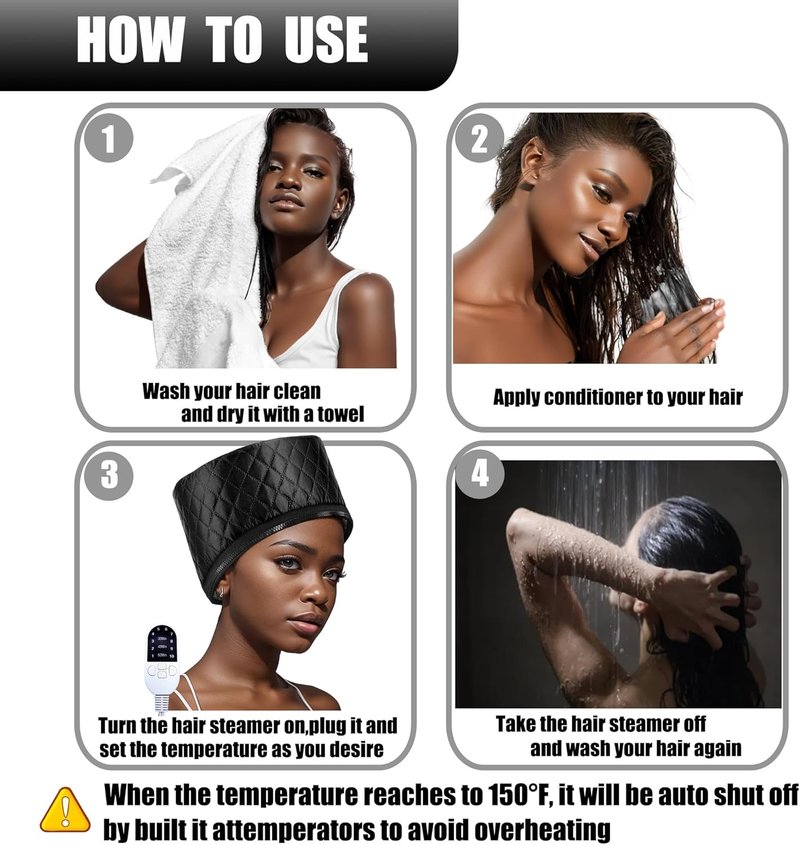 Deep Conditioning Heat Cap - Thermal Steam Hair Treatment for Natural Hair | 10-Level Quick Heating
