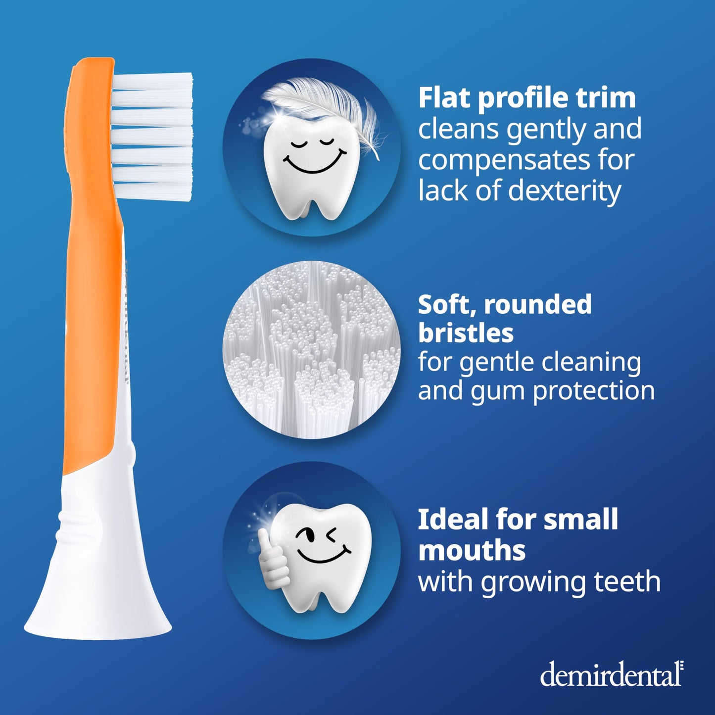 demirdental Kids Mini Toothbrush Heads Compatible with Philips Sonicare Compact Kids Toothbrush Heads - Replacement Heads Sensitive - Brush Heads from Ages 3 to 6 - Orange - Replaces HX6038-8 Pack
