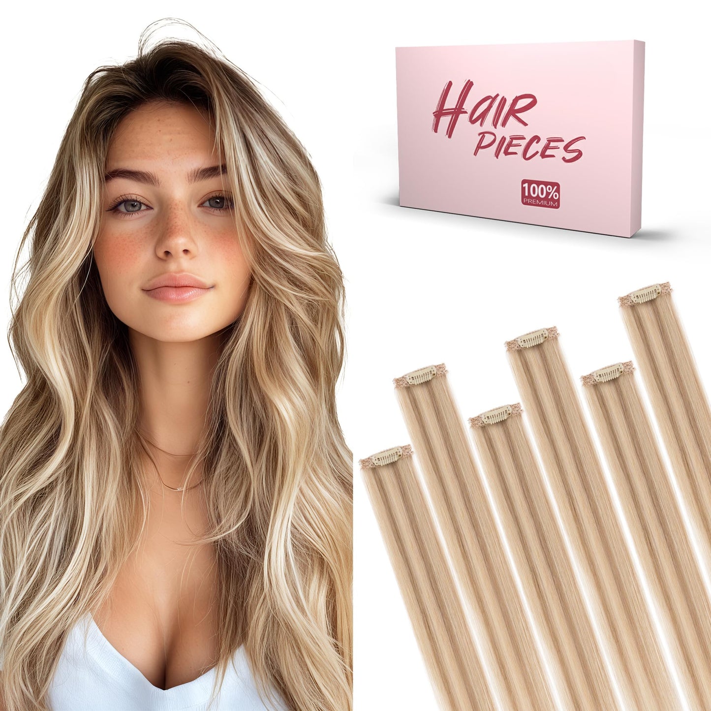 SEGO Single Clip In Hair Extensions Real Human Hair 6 Pcs Individual Clip Ins -18 Inch #12P613 Golden Brown&Bleach Blonde