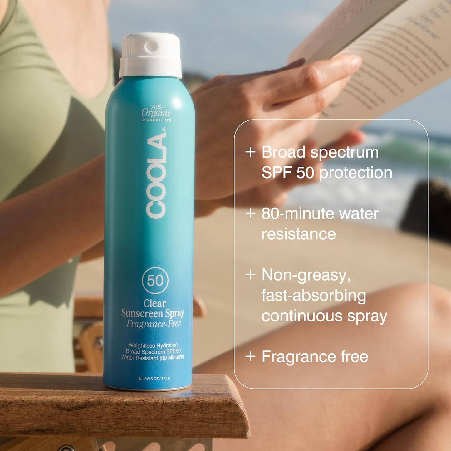 COOLA Organic Sunscreen SPF 50 - Vegan Sunblock Spray for Daily Skin Protection | Fragrance-Free, Dermatologist Tested