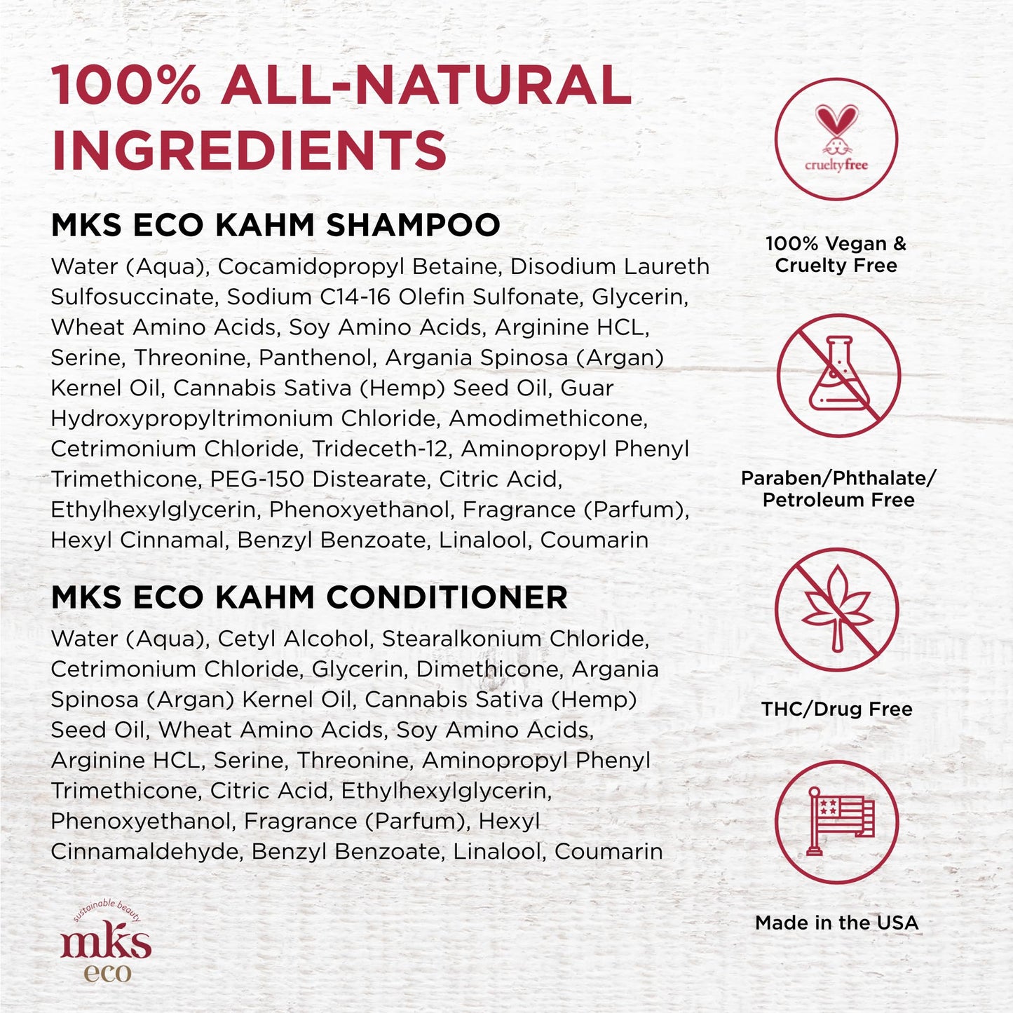 MKS eco Kahm Smoothing Shampoo, Original Scent (10 fl oz) + MKS eco Kahm Smoothing Conditioner, Original Scent (10 fl oz) - Moroccan Argan Oil, Hemp Seed Oil - Vegan, Cruelty Free