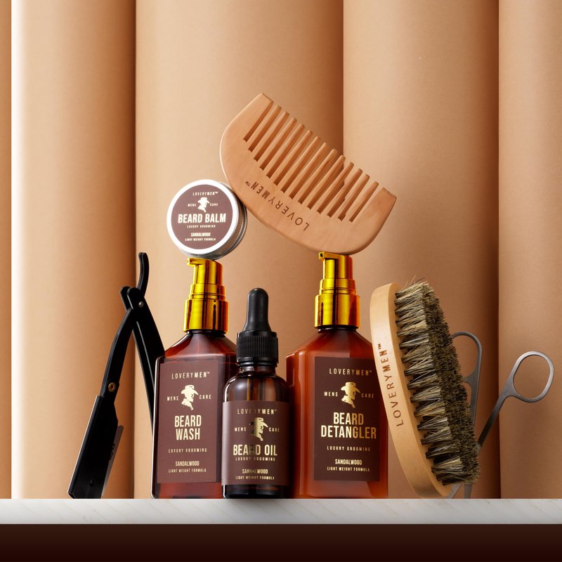 LOVERY Beard Care Kit for Men, Sandalwood Mens Grooming Kit with Straight Edge Razor, Beard Oil, Balm, Wash, Detangler, Brush & More - 11pc Birthday Gift for Him, Dad, Boyfriend, Gifts for Men