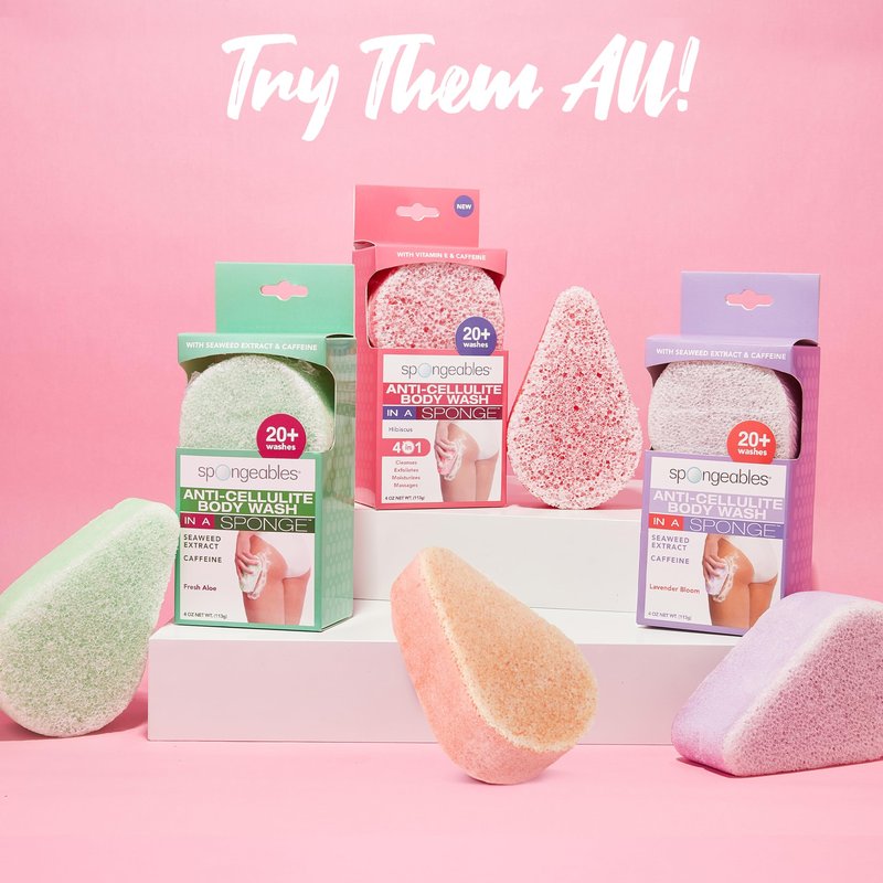 Spongeables Anti Cellulite Body Wash in a 20+ Wash Sponge, Fresh Aloe, 3 Count