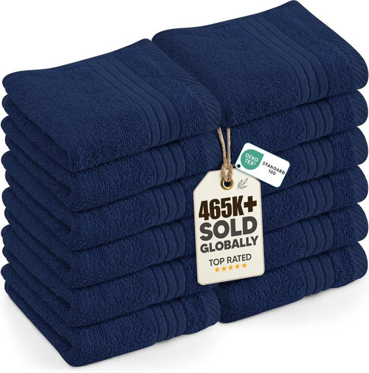 Utopia Towels 12 Pack Premium Wash Cloths Set, 12 by 12 Inches, 100% Cotton Ring Spun, Highly Absorbent and Soft Feel Washcloths for Bathroom, Spa, Gym, and Face, Navy