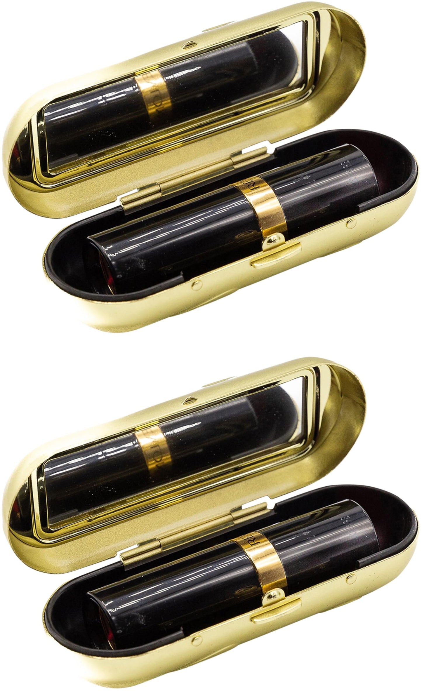 Stephanie Imports Set of 2 Capsule Shaped Lipstick Cases With Glass Mirror (Gold Polygon)