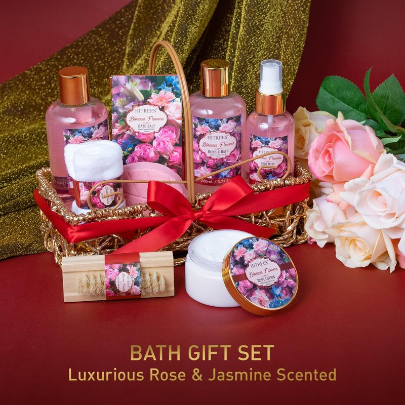 Gifts For Women Gift Basket – 9 Piece Set of ROSE JASMINE Home Spa Set, Friendship Gifts, Shower Care Set - Bath Pampering Package, Bath Gift Set for Her, Mom, Mothers Day,Christmas Gift for Women