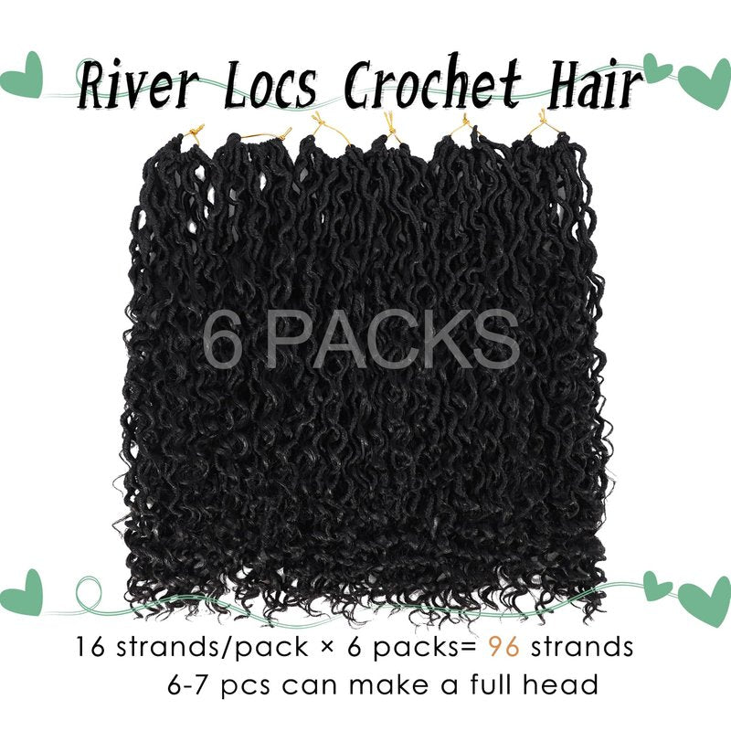 LIYATE 6 Packs Faux Locs Crochet Hair, 22 Inch Goddess Locs Crochet Hair Pre Looped, River Loc Crochet Braids with Curly, Boho Hippie Loc Synthetic Hair Extensions (1B)