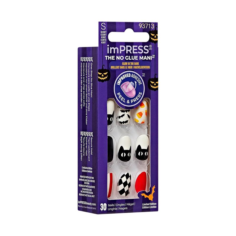 Impress Press-On Manicure Fake Nails - Spooky Fairy Halloween Theme | Short Length, Round Shape, 30 Nails Included