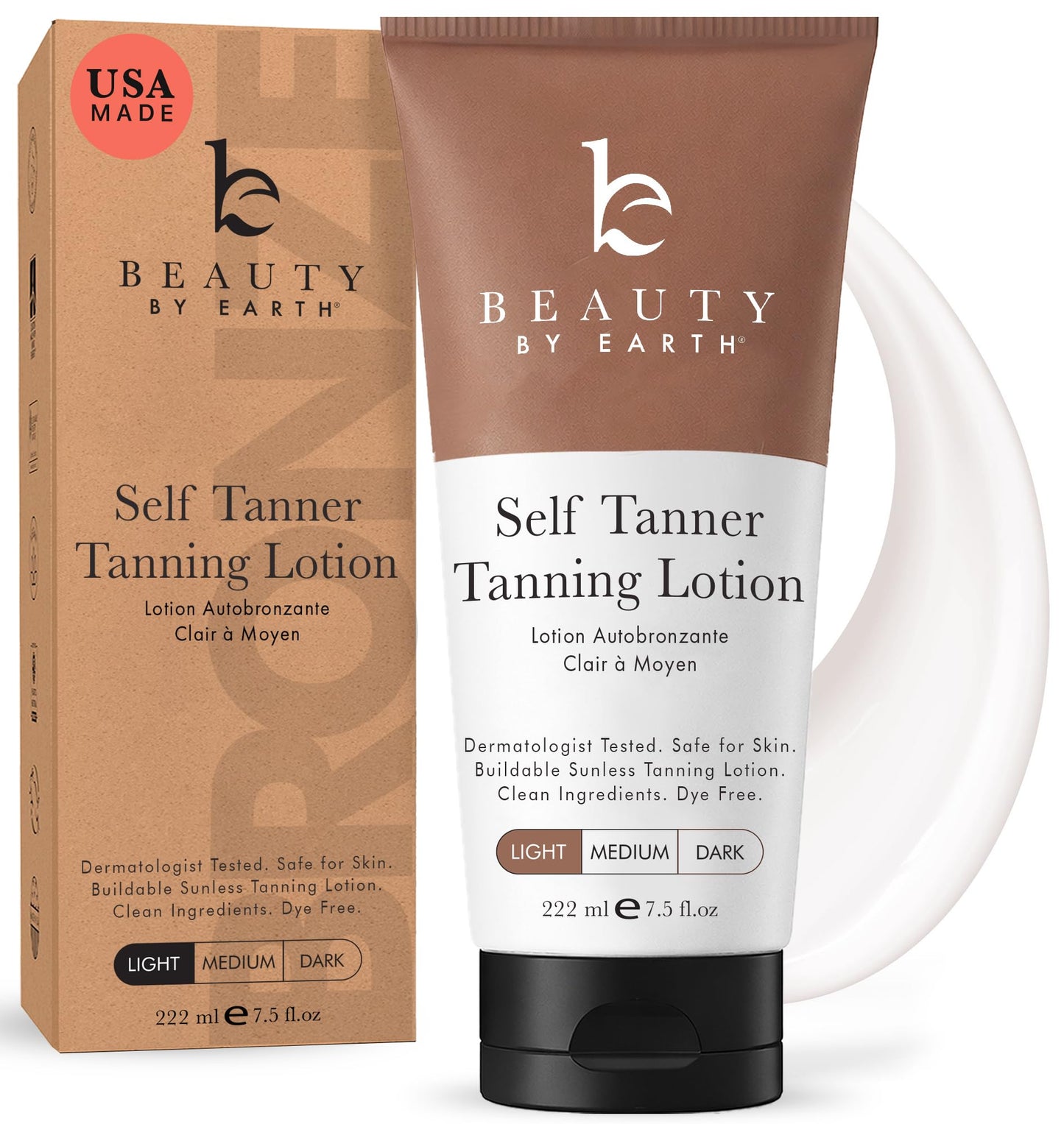 Tanning Lotion Self Tanner - USA Made with Natural and Organic Ingredients Non Toxic Sunless Browning Lotion, Best Gradual Tanner for Men and Women, Streak-Free Fake Tan (Light)