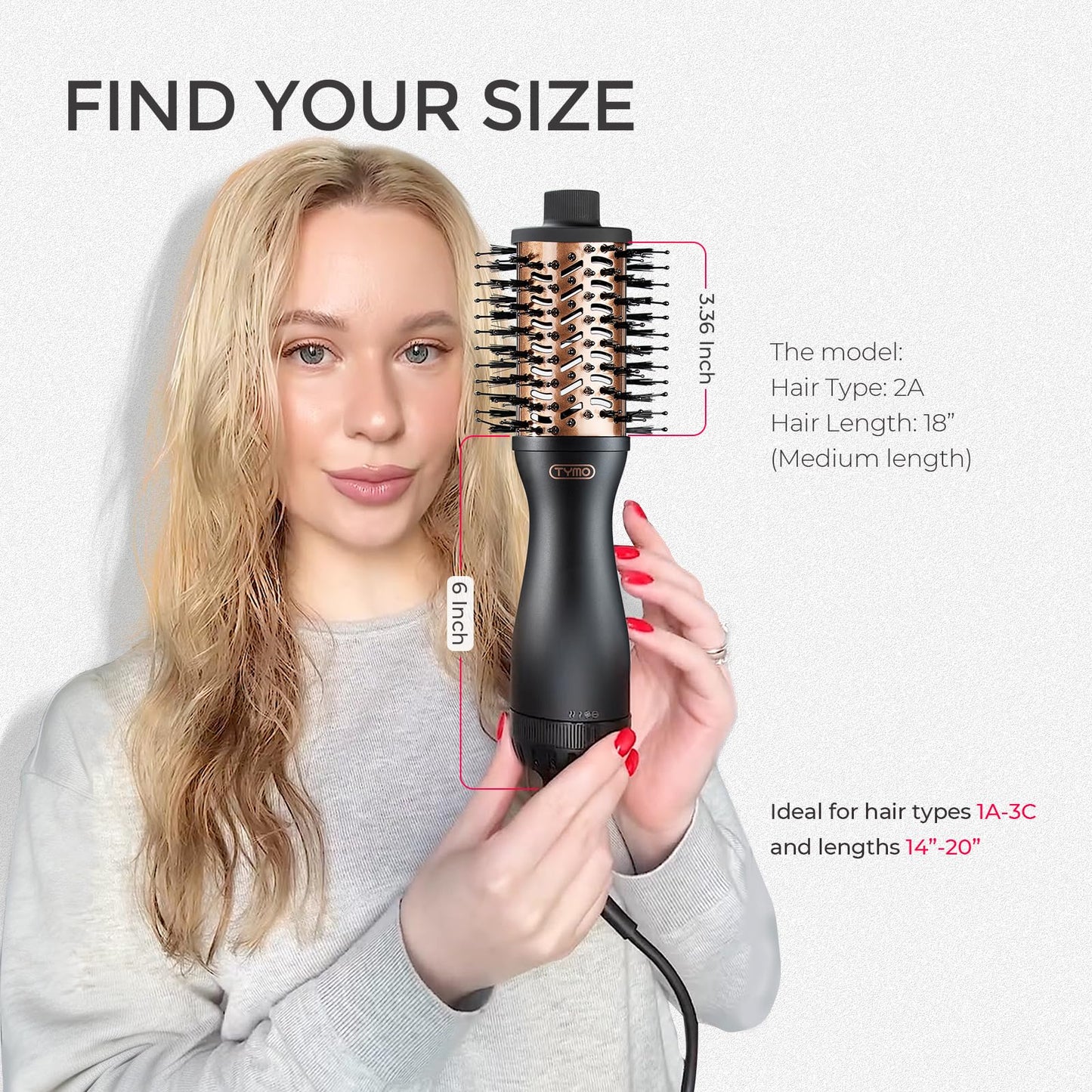 TYMO 2.0 Hair Blow Dryer Brush - Blowout Hot Air Brush, One Step Volumizer, Upgraded 2 Inch Oval Barrel Roller Curling Styler, 3X Faster Drying, 0.6 lb Lightweight, Straightener Curling in One, Black