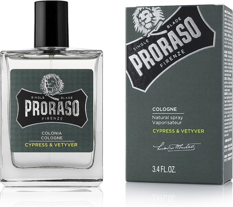 Proraso Cypress and Vetvyer Cologne - Masculine Woody Earthy Eau de Cologne - Bergamot, Cypress, Cedarwood & Vetiver Fragrance for Men - 3.4oz