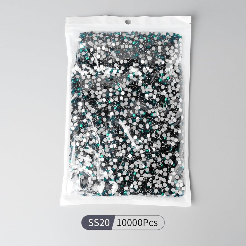 Emerald Rhinestones Bulk - 10,000 PCS Flat Back Crystal Glass Round Gems | SS20, 4.6-4.8mm