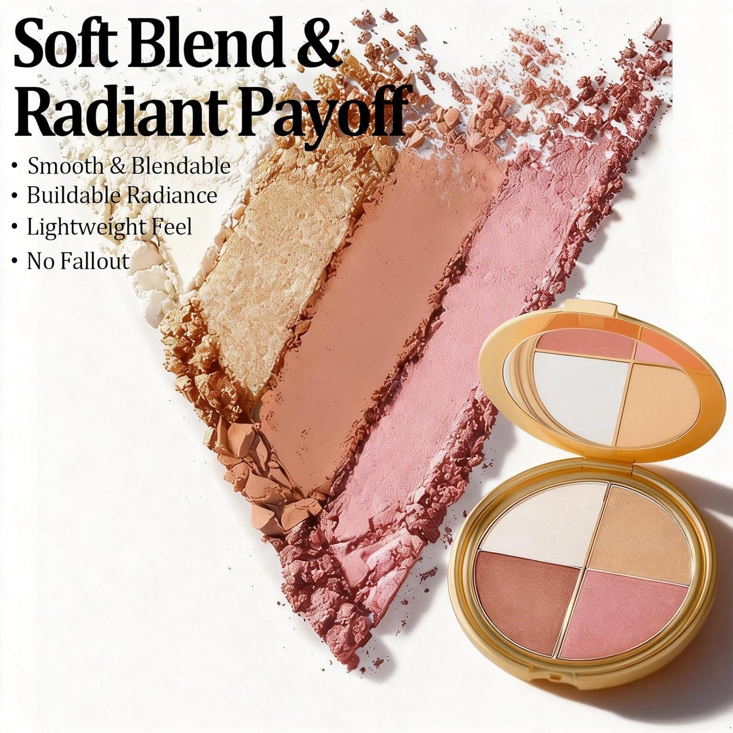 Eye & Cheek Glow Palette - 4-in-1 Eyeshadow, Highlighter, Blush & Contour Makeup for All Skin Tones | Long-Lasting Radiant Finish